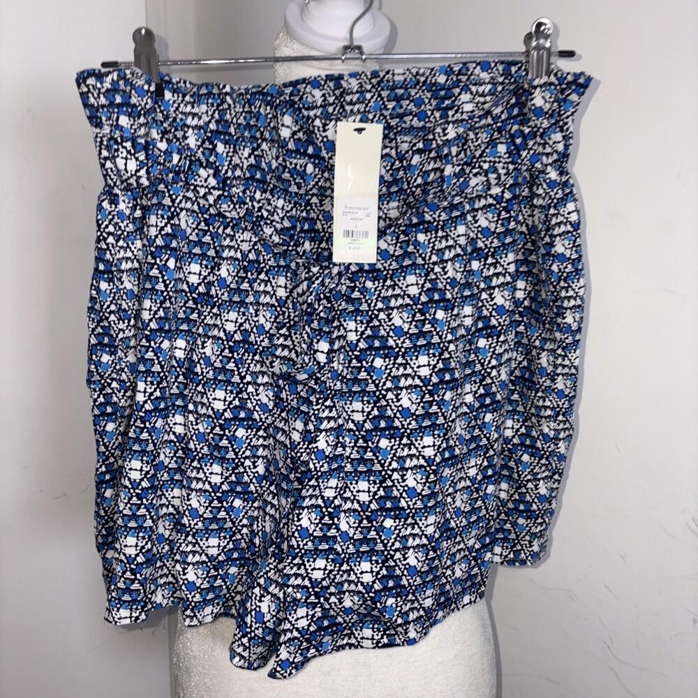 Francescas Blue Rain Large‎ Blue Geo Paperbag Belted Elastic Waist Shorts Lined